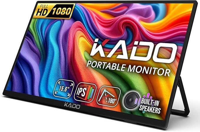Kado 15.6" Full HD Portable Monitor, Second Display IPS 1920x1080 HDMI USB-C by Kado