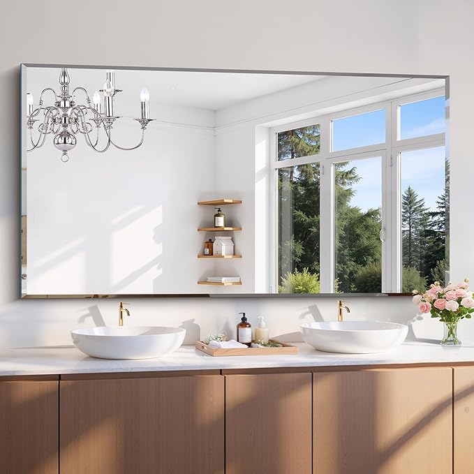 CILIBER Large Beveled Mirror, 30x55 Frameless Beveled Bathroom Mirrors by CILIBER