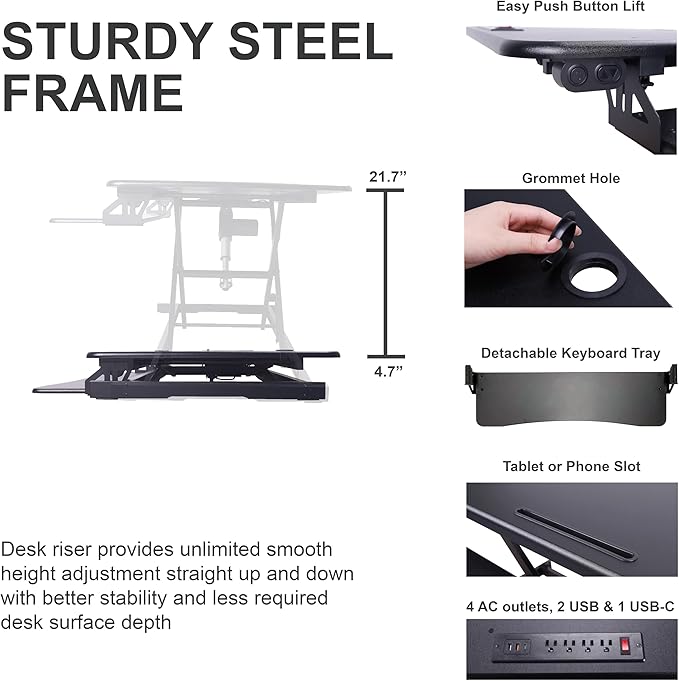 Rocelco 46" Electric Standing Desk Converter - Image 2