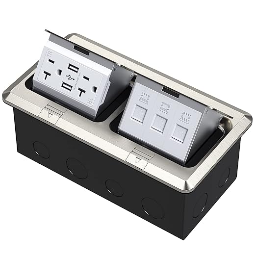 KYHSHJ Dual Pop-Up Floor Electrical Outlet Box Kit，20 Amp Stainless Steel USB by KYHSHJ