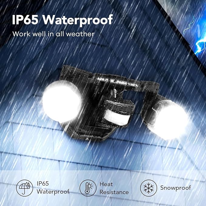 OREiN Motion Sensor Outdoor Security Lights, Dual-Head Adjustable LED Flood - Image 9