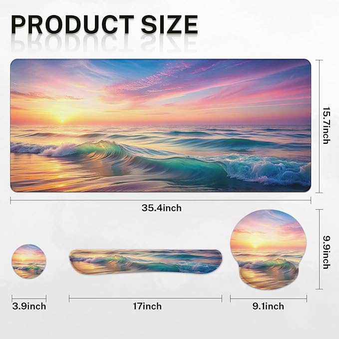 Britimes Sunset Beach Keyboard Mouse Pad Set 4in1 Large Mousepad+Keyboard Wrist - Image 2