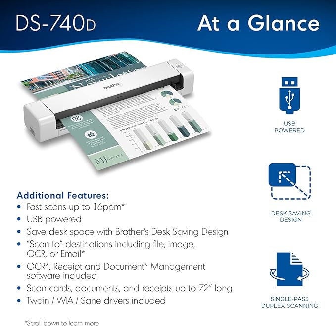 Brother DS-740D Duplex Compact Mobile Document Scanner - Image 2