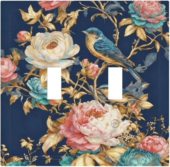 Bvtewkhz Floral Birds Morris 2 Gang Double Toggle Decorative Outlet Covers by Unknown