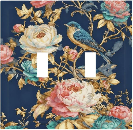 Bvtewkhz Floral Birds Morris 2 Gang Double Toggle Decorative Outlet Covers by Unknown