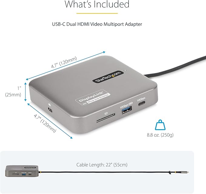 StarTech.com 7-in-1 USB C DisplayLink Dual Monitor Docking Station, 4K 60Hz - Image 7