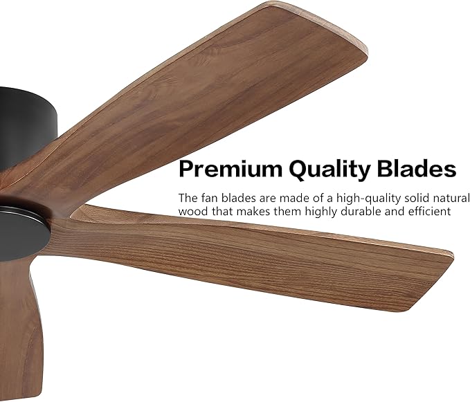 WINGBO 54" Flush Mount DC Ceiling Fans without Lights, 5 Carved Solid Wood - Image 6