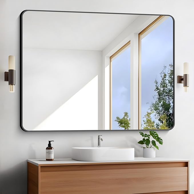FORBATH Large Bathroom Mirror 48 x 36 Inches，Black Large Wall Mirror Aluminum - Image 4