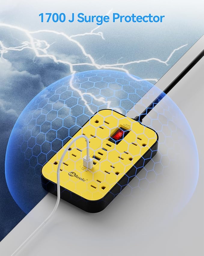 Power Strip with USB, Surge Protector Flat Plug with 8 Widely Spaced Outlets - Image 5