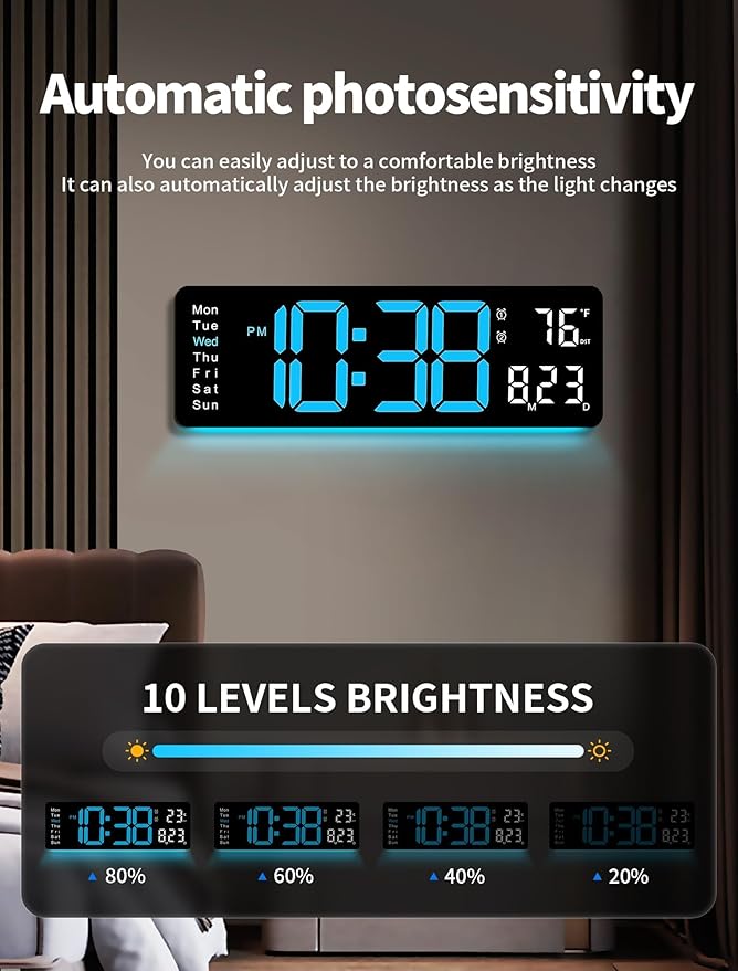 MASHI Digital Wall Clock, Auto-Dimming Wall Clock - Image 4