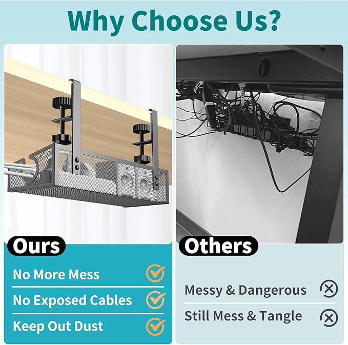 Under Desk Cable Management Tray Black, No Drill Desk Cable Wire Management - Image 5