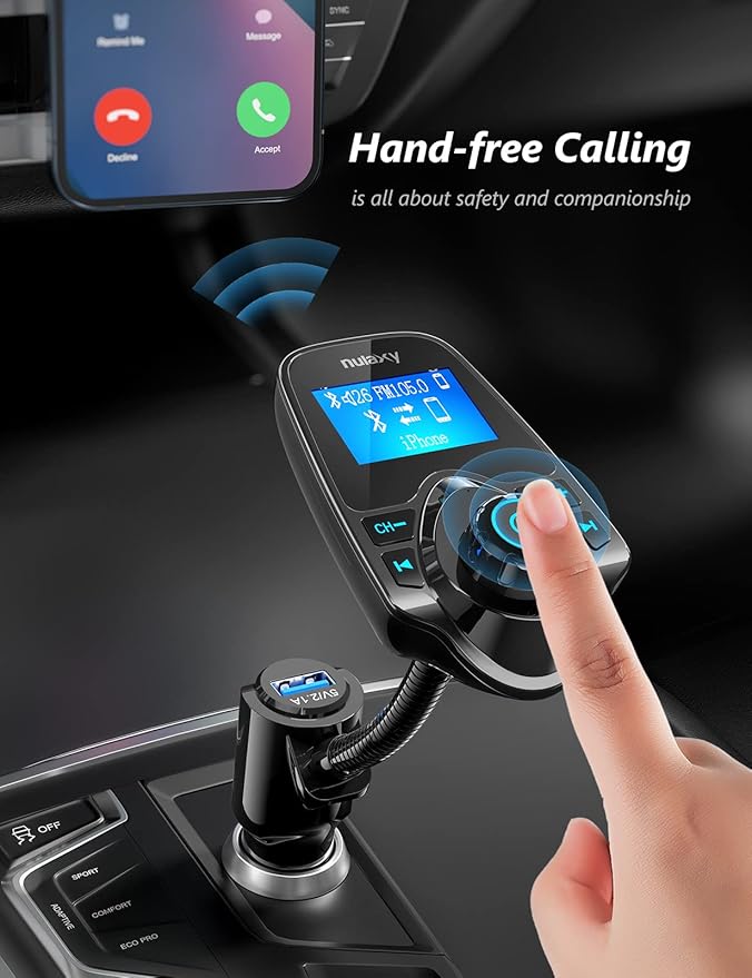 Nulaxy Car Bluetooth FM Transmitter, 1.44" Display Flexible Gooseneck, - Image 4