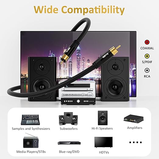 Subwoofer Cable RCA to RCA Audio Cable 75FT, Digital Coaxial Audio Cable - Image 7