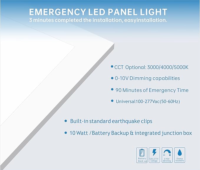 2X4 LED Flat Panel Light with Emergency Battery Backup, 50W 3000K/4000K/5000K - Image 5