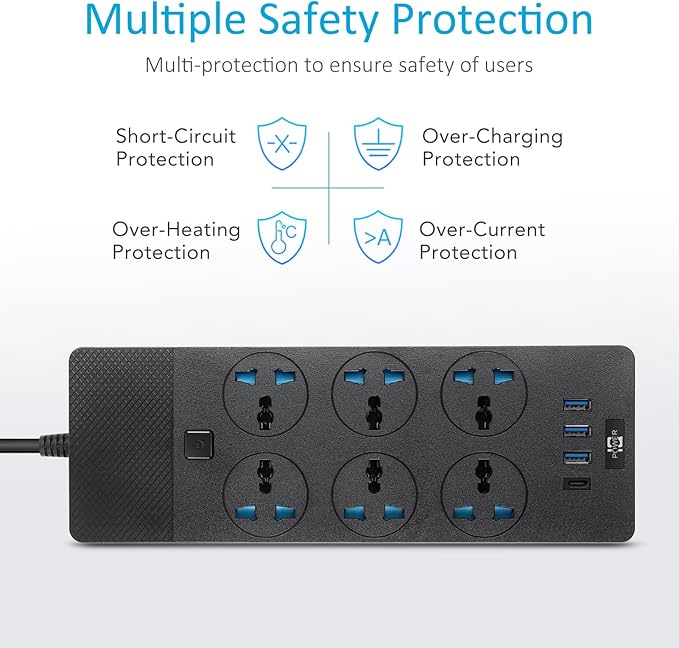 Universal Power Adapter, Jumpso 3000w Power Strip - Image 4