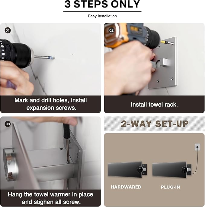 K&KALONZO Electric Towel Warmer, 18.8" W x 4.8" H Wall-Mounted Towel Heater - Image 5