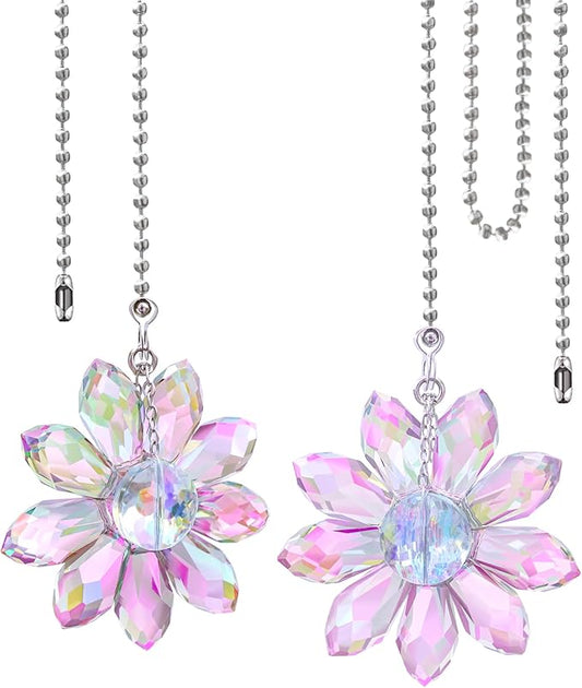 LEFERS Ceiling Fan Pull Chain, 2 Pieces 1.8" Crystal Glass Flower Pendants by L%C3%88FERS