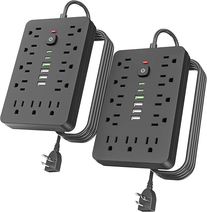 JouleLoom 2PCS 6 FT Flat Plug Surge Protector Power Strip, 11 Multiple AC by JouleLoom