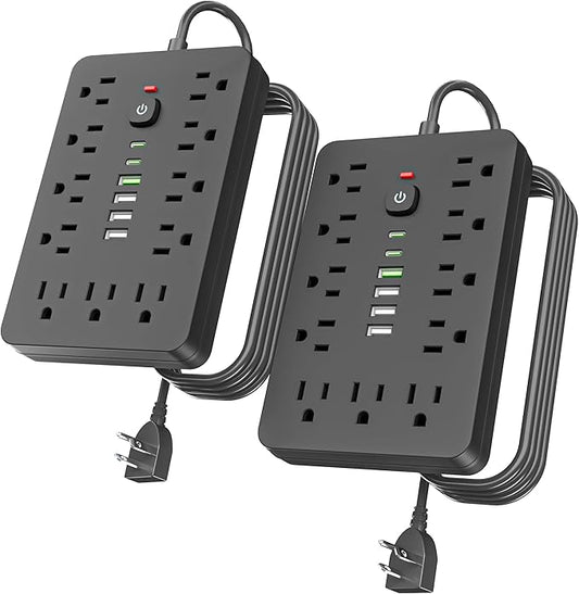 JouleLoom 2PCS 6 FT Flat Plug Surge Protector Power Strip, 11 Multiple AC by JouleLoom