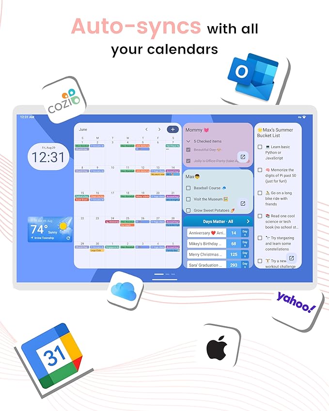 Viewzio 24 Inch Digital Planner Wall Planner Touch Screen Chore Chart Syncs All - Image 3