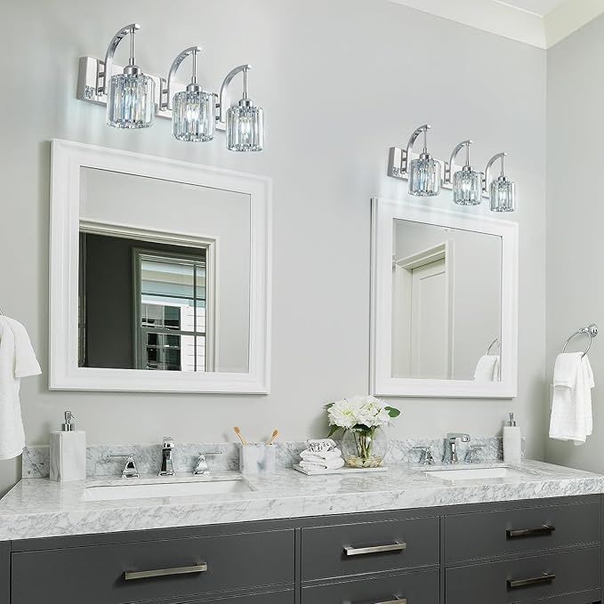 FDPBY 3-Light Crystal Vanity Light, Modern Chrome Bathroom Wall Sconce - Image 3