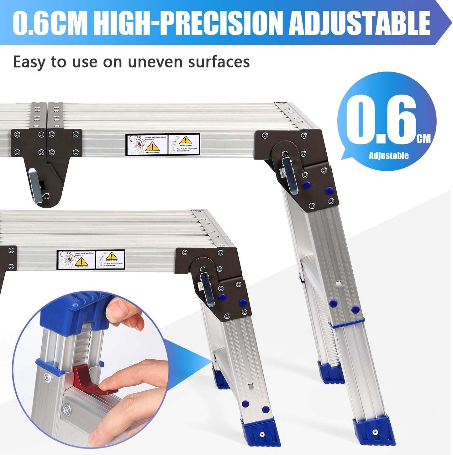 14-20” 26-Level Adjustable Aluminum Work Platform Bench Step Stool Ladder | 6/25” Increase, 800lbs Loading Capacity, Non-Slip Surface, Portable, Foldable, For Uneven Ground Car Washing Home Painting