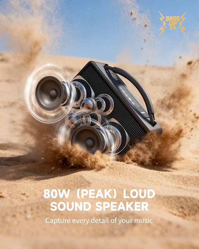 DINDIN Portable Bluetooth Speaker: 80W, 20H Playtime, Loud Wireless Wood - Image 2