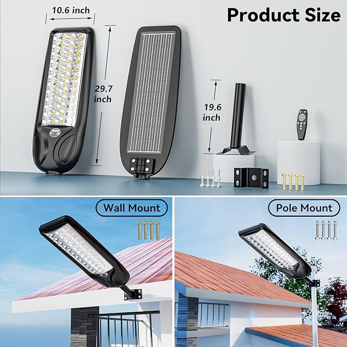MMKT Solar Lights Outdoor, 12000W 3 Color Solar Street Light, Commercial Solar - Image 7