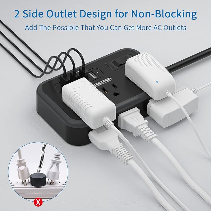 Flat Plug Extension Cord 10 Ft, NTONPOWER 6 Widely Spaced Outlet Power Strip - Image 8