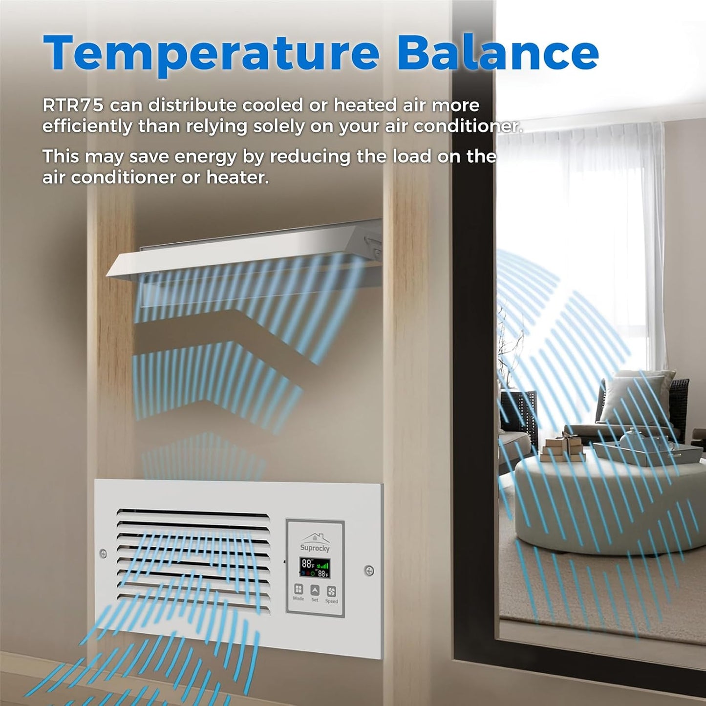 Room to Room Air Transfer Fan, 5-Speeds, 90 CFM, Hardwired, RTR75 | Intelligent Through-Wall Fan with Built-In Temperature Sensor for Room-to-Room Ventilation and Energy-Efficient Operation