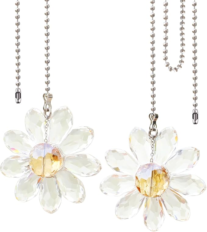 LEFERS Ceiling Fan Pull Chain, 2 Pieces 1.8" Crystal Glass Flower Pendants by L%C3%88FERS