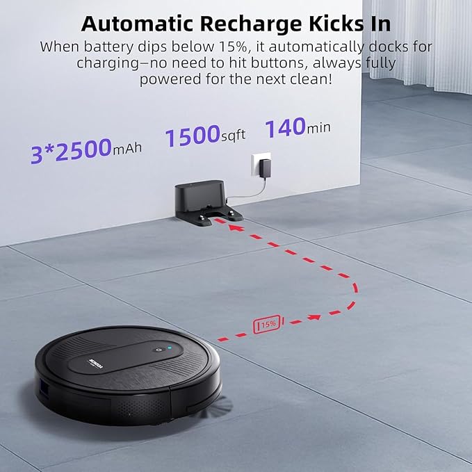 MONSGA Robot Vacuum Cleaner, 4000Pa Powerful Suction Robotic Vacuum, 3.2" - Image 7