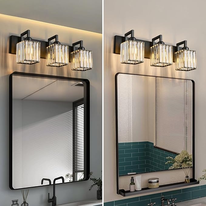 FDPBY Modern Bathroom Vanity Light 3-Lights Black Crystal Wall Lamp Bathroom - Image 3