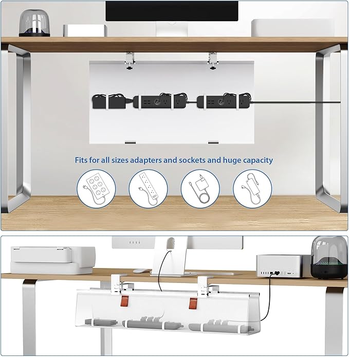 Zilink Under Desk Cable Management 30" No Drill Desk Cable Management Tray - Image 3