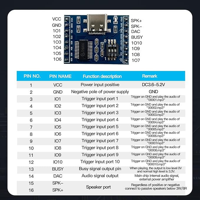 XLW Voice Playback Module, 16M Sound Board MP3 Music Player - Image 6