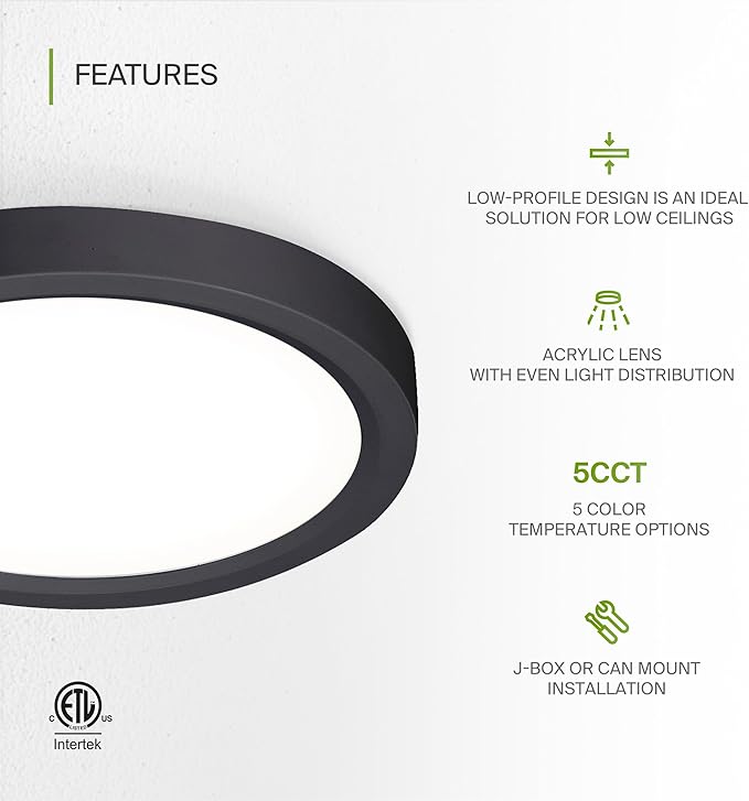ASD LED 7" Round Flush Mount Ceiling Light Fixture, Low Profile Surface - Image 3