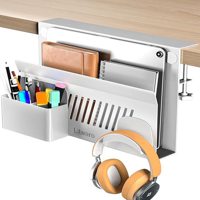Litwaro Desk Side Storage Organizer, Under Desk Laptop Holder No Drill by Litwaro