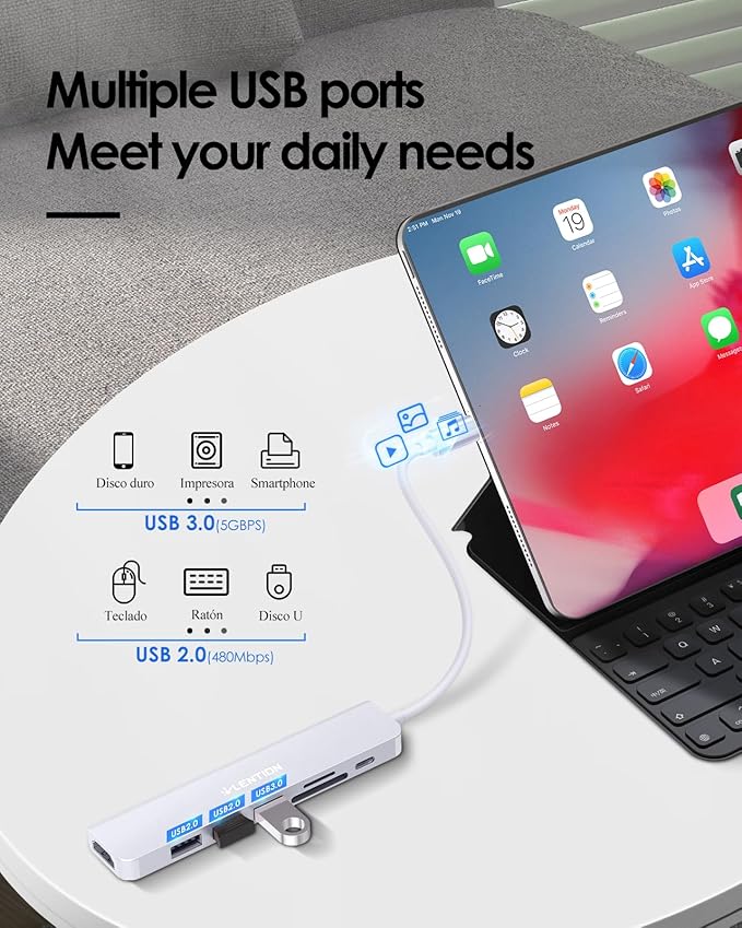 LENTION USB C Hub with 100W Charging, 4K HDMI, Dual Card Reader, USB 3.0 & 2.0 - Image 4