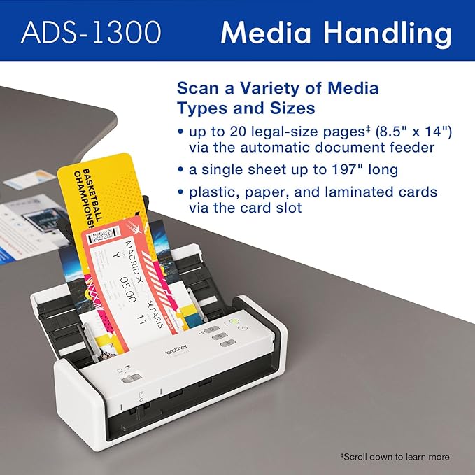 Brother ADS-1300 Compact Desktop Scanner | Scan Speeds of Up to 30ppm | Single - Image 5