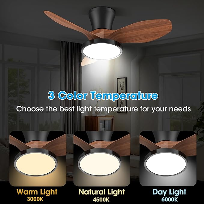 ocioc Quiet Ceiling Fan with LED Light DC motor 32 inch Large Air Volume Remote - Image 3