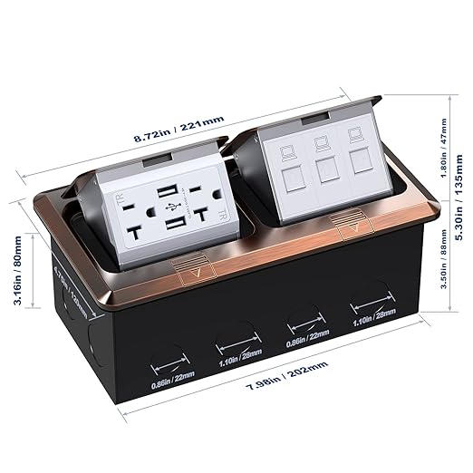 KYHSHJ Dual Pop-Up Floor Electrical Outlet Box Kit，20 Amp Stainless Steel USB - Image 4