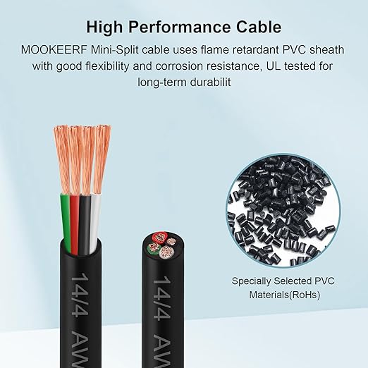 MOOKEERF 14/4 AWG Mini-Split Cable - 75FT 14 AWG 4 Conductor Control Cable 300V - Image 6
