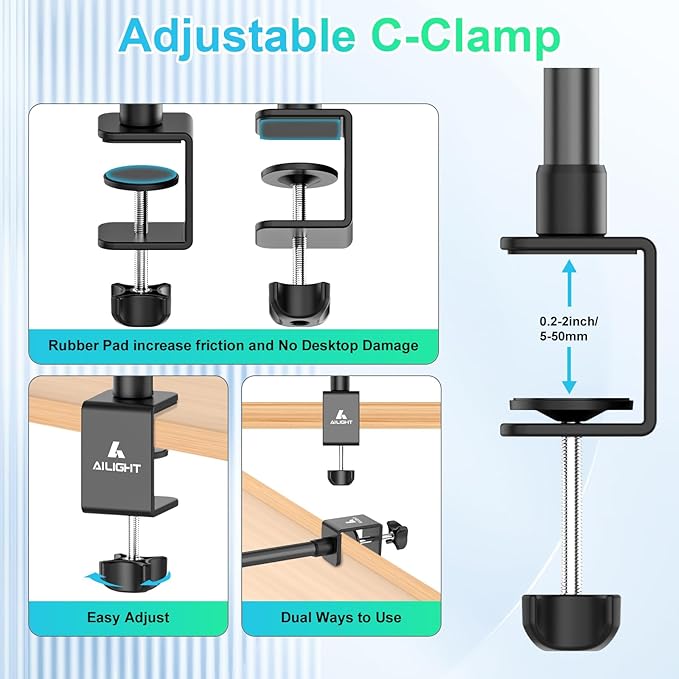 Ailight Camera Desk Mount Webcam Stand, Adjustable Table Camera Stand - Image 6