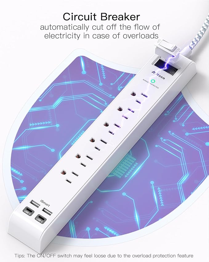 2 Pack Power Strip, 3FT Long Extension Cord, Surge Protector - Image 6