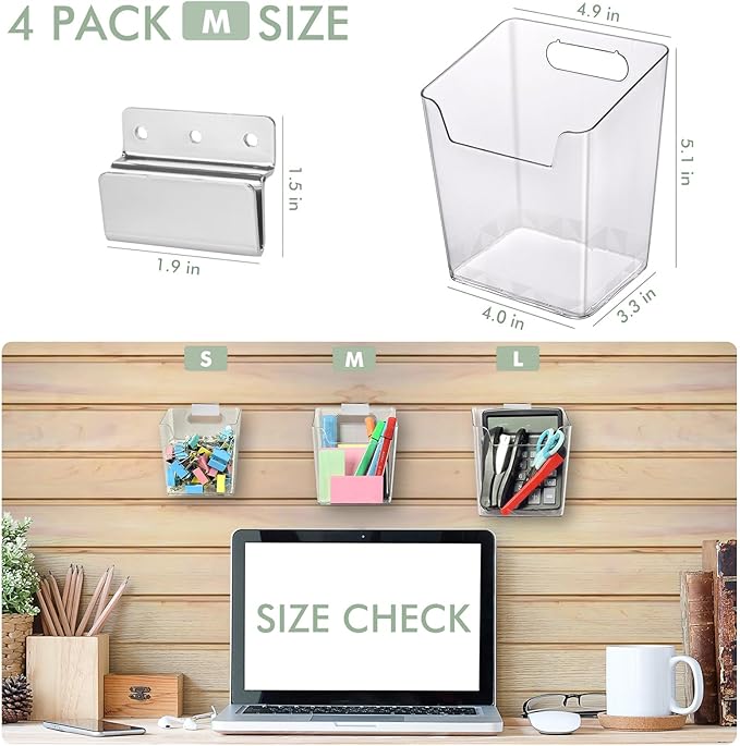 Clear Slatwall Bins, 4 Pack Slat Wall Accessories Cups Hooks Assemble Set Fit - Image 2