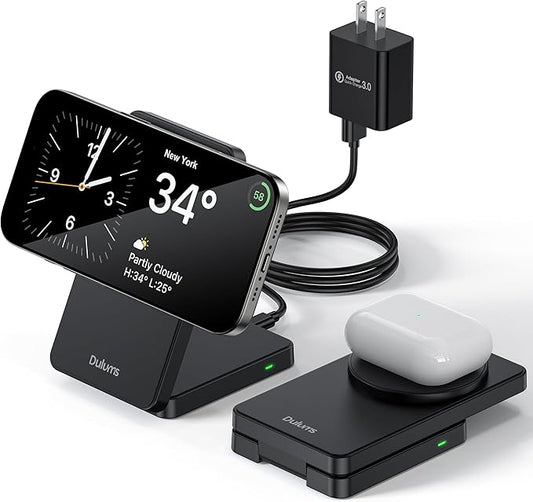 Folding Wireless Charging Stand, Magnetic 15W Fast Charging Station Mag-Safe by Dulums