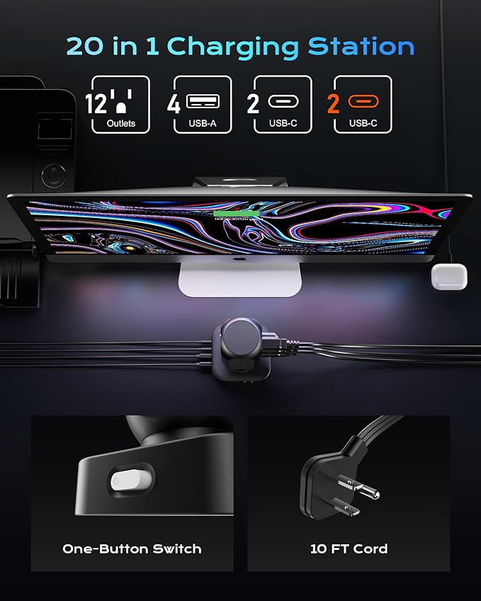 Flat Plug Power Strip Tower, TenTrend Dual PD 20W USB-C Surge Protector - Image 2