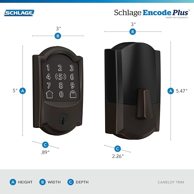Schlage BE499WB CAM 716 Encode Plus WiFi Deadbolt Smart Lock, Keyless Entry - Image 3
