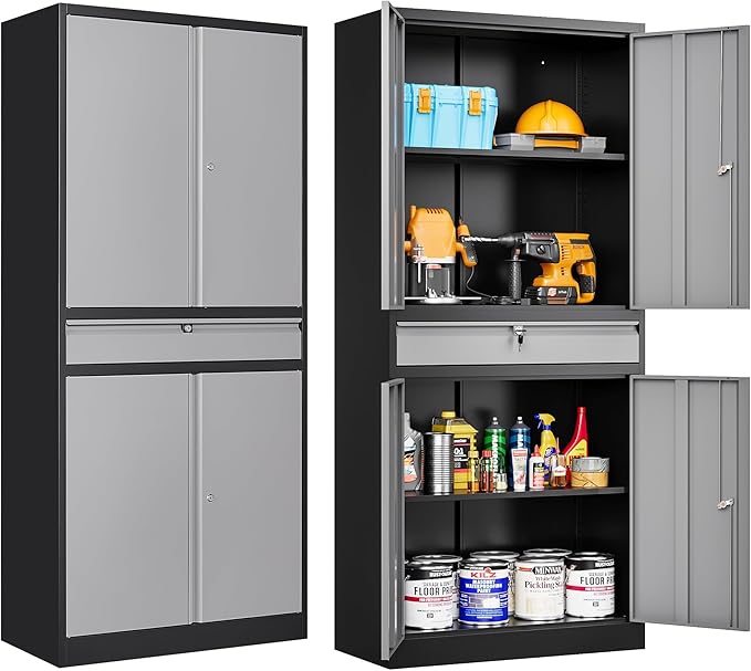 Metal Storage Cabinet with Doors and Shelves, Garage Storage Cabinets with Lock by SISESOL