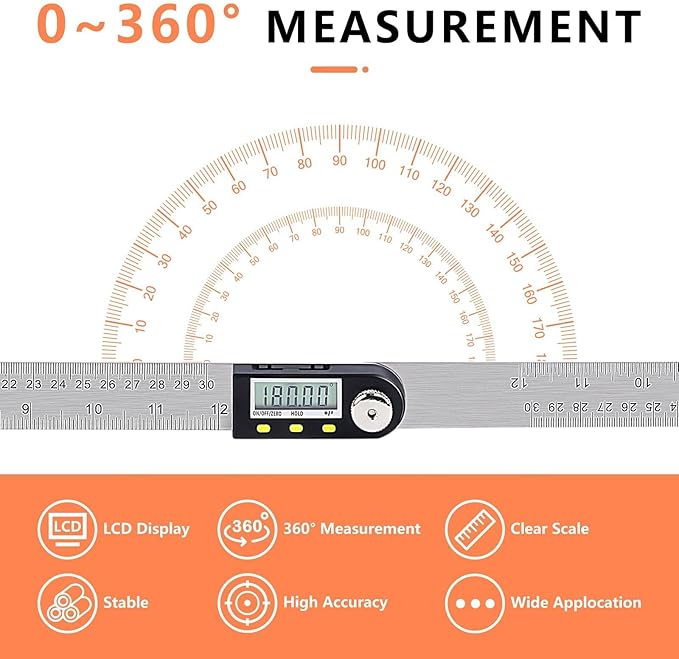 Yanguotool Digital Angle Ruler: 300mm/12-Inch Protractor Finder - Image 3